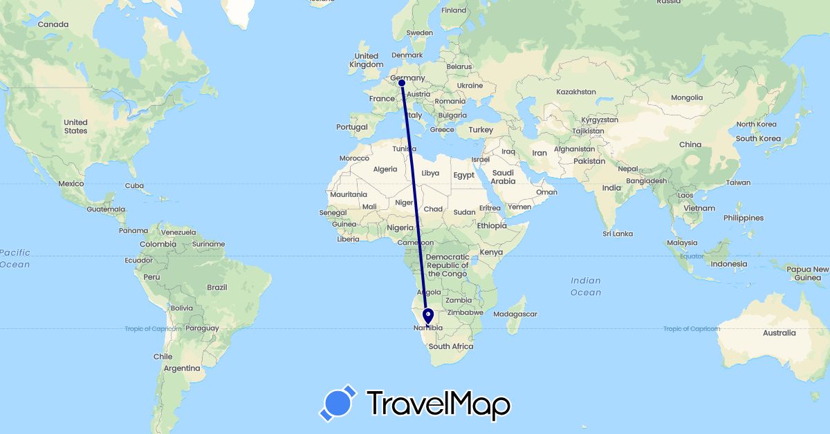 TravelMap itinerary: driving in Germany, Namibia (Africa, Europe)